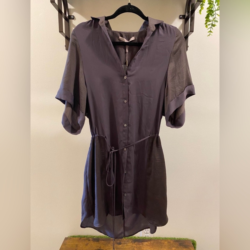 Halston Heritage Charcoal Chiffon Shirt Dress (size small)